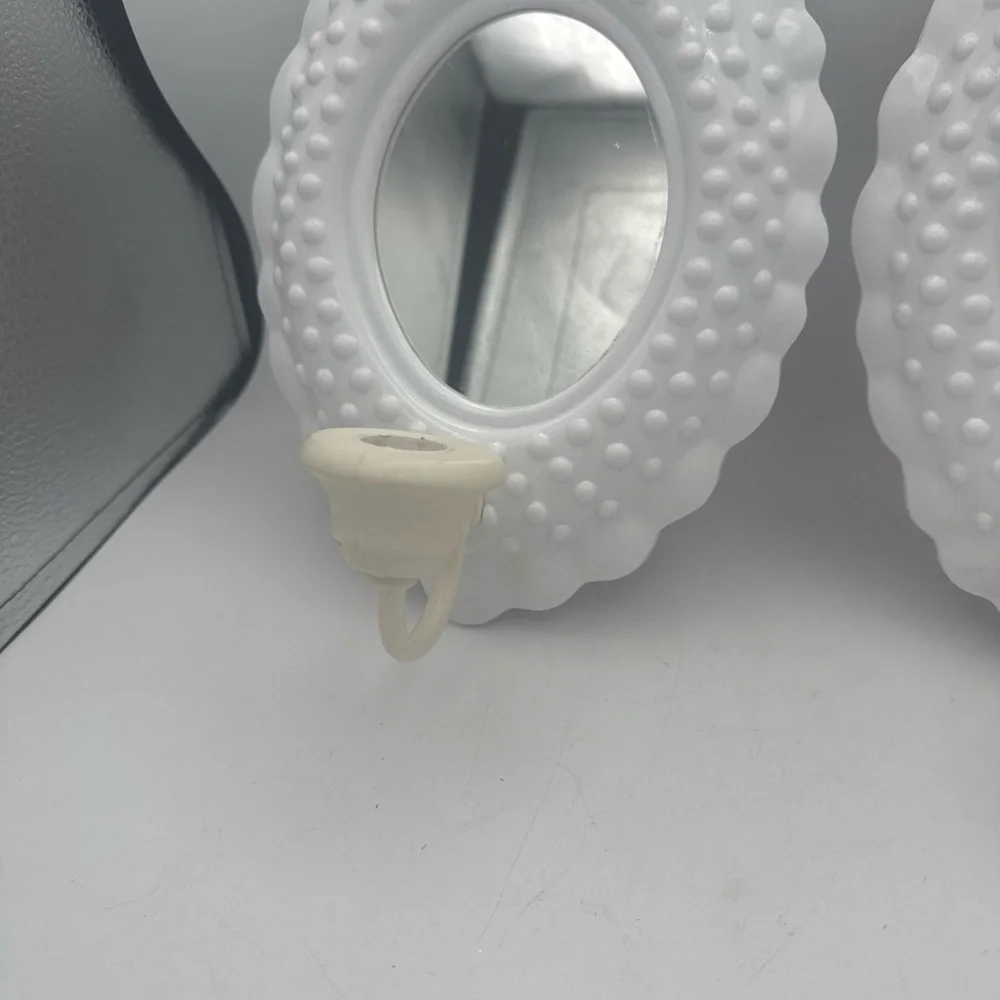 2 VTG 1985 Burwood White Plastic Hobnail Mirrored candle wall Sconces 10x7”